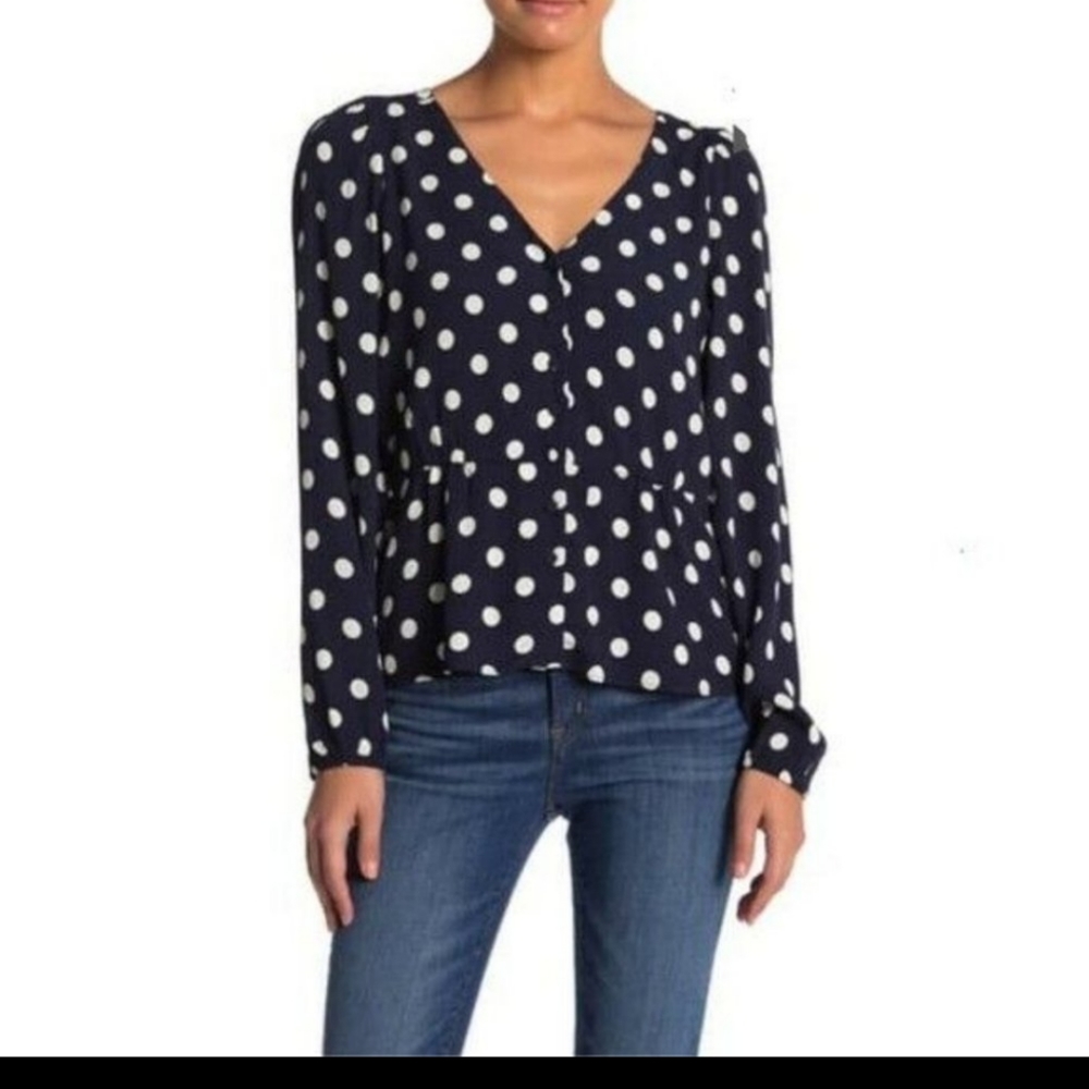 J. Crew Long-sleeve Peplum Top In Crepe Polka Dot Size 12